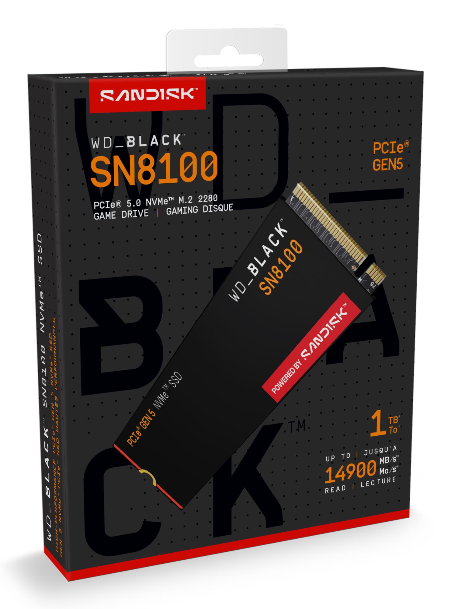42279abf-fdf1-4dd0-acd5-cae7ac901742 SSD WESTERN DIGITAL Black SN8100 1TB M.2 PCIe Gen5 NVMe 3D TLC Write speed 11000 MBytes/sec Read speed 14900 MBytes/sec WDS100T1X0M