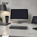 Dokų stotis su USB-C jungtimis ir 14 funkcijų, matoma iš šono