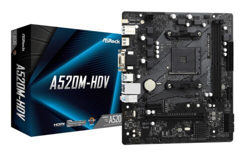 ASROCK A520M-HDV pagrindinė plokštė su DDR4 atmintimi ir HDMI 4K 60Hz