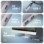 USB-C hubas HMC-5H60 su penkiomis jungtimis, matomas iš šono