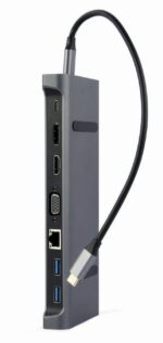 Adapteris USB-C į HDMI/USB3/9-in-1, šoninis vaizdas su prievadų išdėstymu