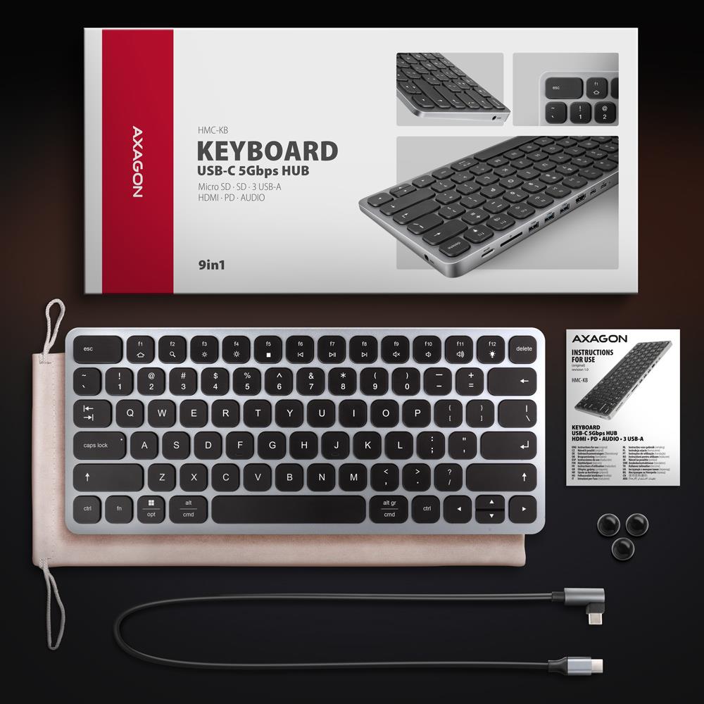 4b733017-a076-4f97-a383-cc84d6a0131d KEYBOARD + I/O HUB 9IN1/0.6M HMC-KB-US AXAGON