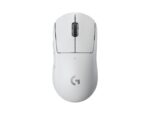 Pelė Logitech Pro X, balta, matoma iš šono su mygtukais