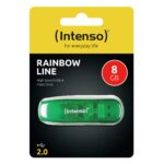 Atmintinė su žaliu korpusu, matoma iš šono, rodo USB jungtį