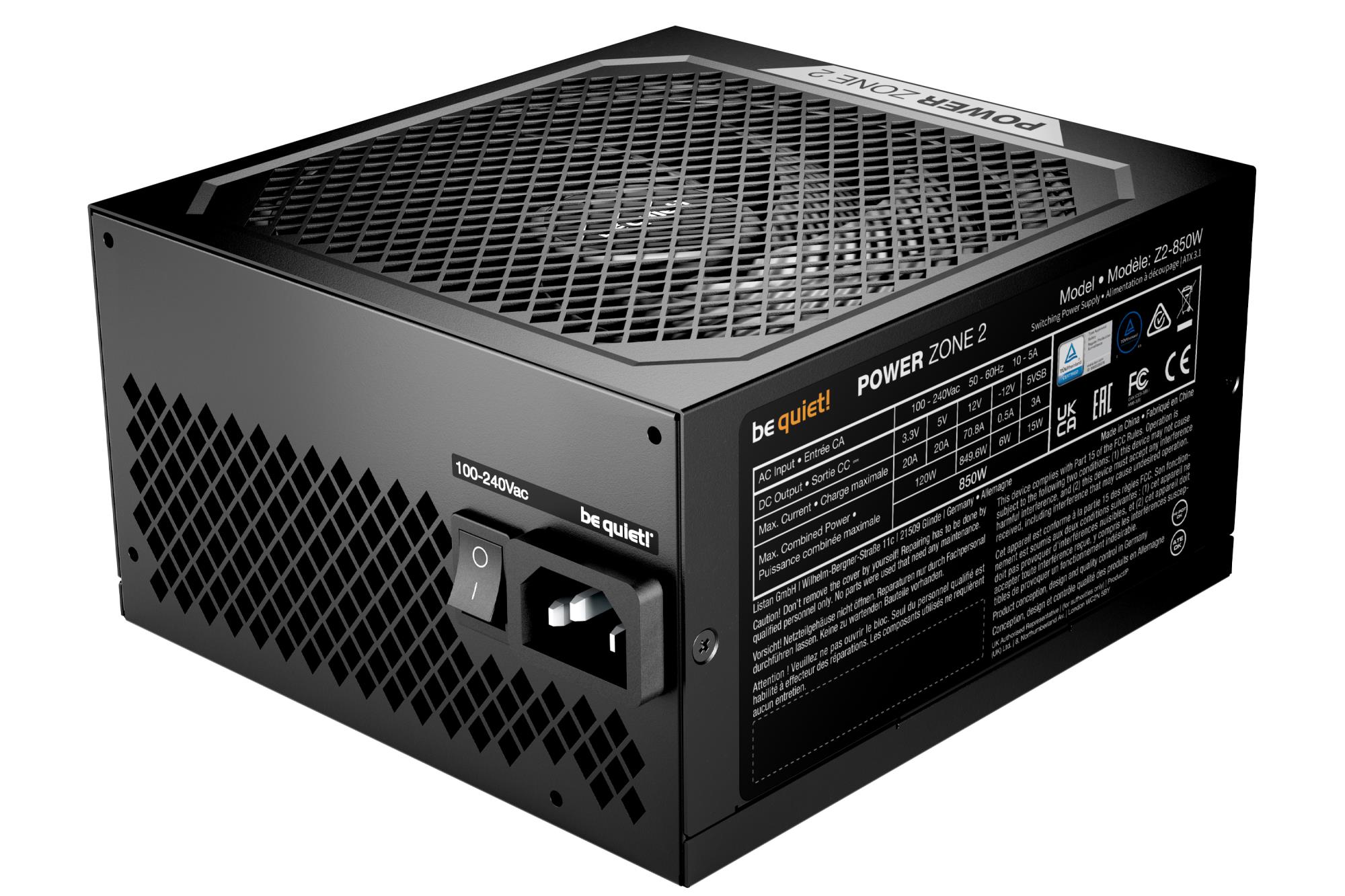 5d8fec4e-3a12-47c9-9628-944da9e2f470 Power Supply BE QUIET POWER ZONE 2 850 Watts Peak Power 920 Watts Efficiency 80 PLUS PLATINIUM MTBF 100000 hours BP007EU