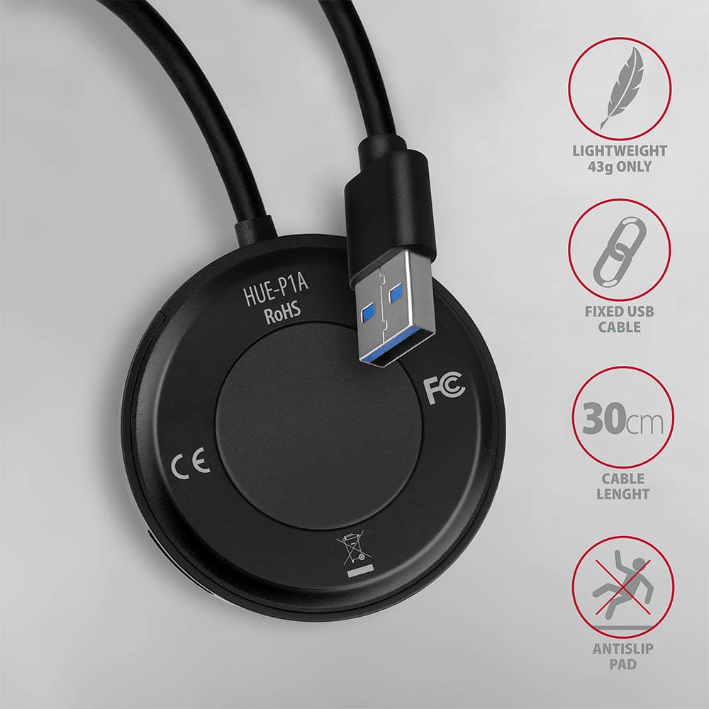 I/O HUB USB3.2 4PORT ROUND/0.3M HUE-P1A AXAGON - RPC.LT