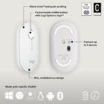 Pelė Logitech M350S, balta, matoma iš šono su mygtukais
