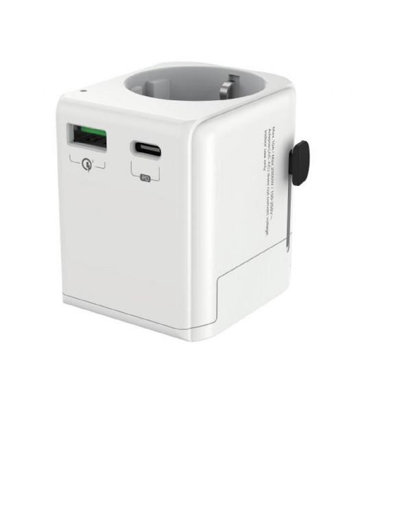 6371b117-47d2-48d2-875c-d3619c913e48 Gembird TPA-EU1A1C20-01-W Grounded universal travel power adapter, 20 W, white | Gembird