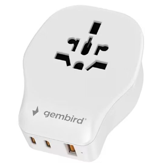 Gembird TPA-1A2C20-02-W universalus kelioninis maitinimo adapteris, 20 W