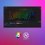 Juodos klaviatūros HyperX Alloy Origins Core su PBT HX Blue jungikliais vaizdas iš šono