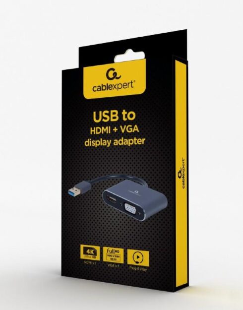 USB adapteris HDMI ir VGA, pilkas