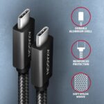 USB-C į USB-C kabelis su juoda pintine apdaila, 2 metrų ilgis
