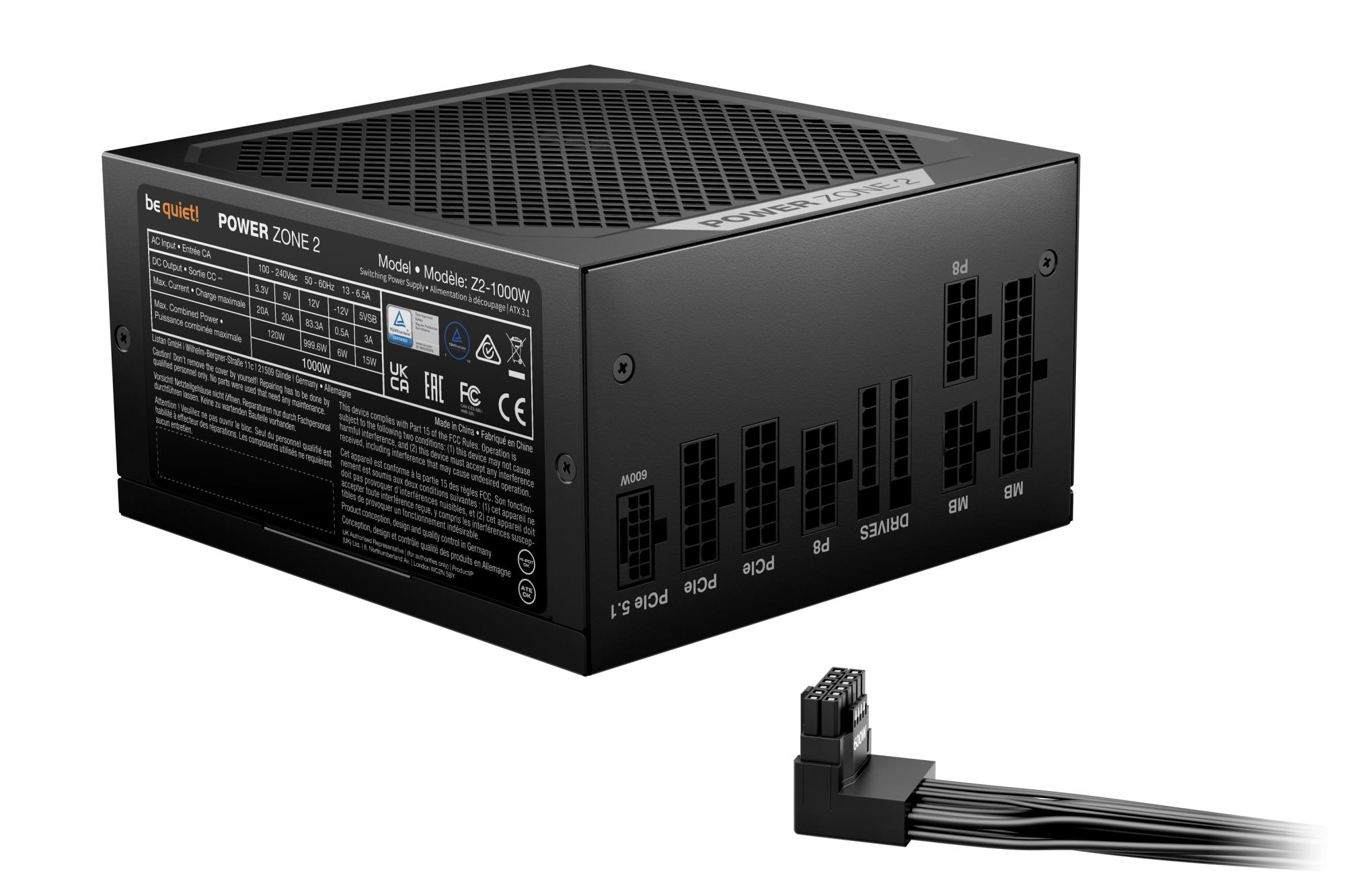 69c64ad2-b098-4311-a4b3-87644c220cdf Power Supply BE QUIET POWER ZONE 2 1000 Watts Peak Power 1070 Watts Efficiency 80 PLUS PLATINIUM MTBF 100000 hours BP008EU