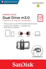 USB atmintinė SanDisk 128GB su slidžiu korpusu, matoma iš šono