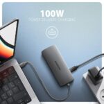 USB-C 9in1 hub'as HMC-8HLSA, matomas iš šono su jungčių išdėstymu