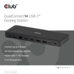 Dokų stotis CLUB3D CSV-2540 su matomais prievadais ir jungtimis