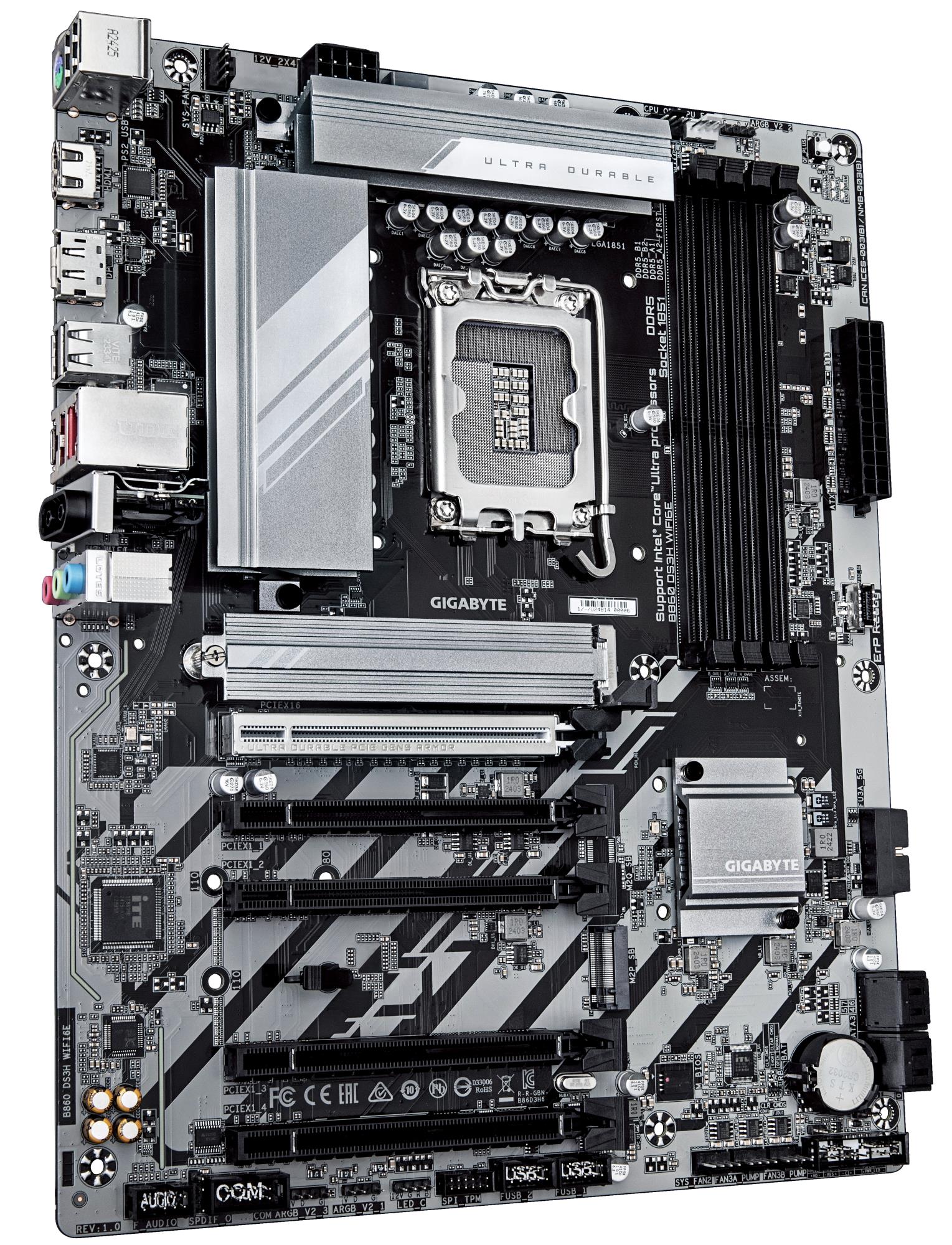 6f3ec84a-2e96-4b47-bedd-ba7ac7a28a76 Mainboard GIGABYTE Intel B860 Express LGA1851 ATX Memory DDR5 5xPCI-Express 16x 2xM.2 1xHDMI 1xDisplayPort 1xAudio-In 1xAudio-Out 1xMicrophone 1xUSB 2.0 1xUSB 3.2 1xUSB-C 1xPS/2 1xRJ45 B860DS3HWIFI6E1.0