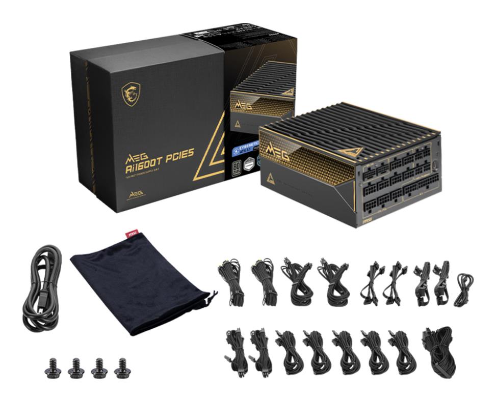 72404e65-8c8f-4f6b-8cc8-4f88c5a77482 Power Supply MSI MEG AI1600T PCIE5 ATX 3.1 1600 Watts Efficiency 80 PLUS TITANIUM MEGAI1600TPCIE5
