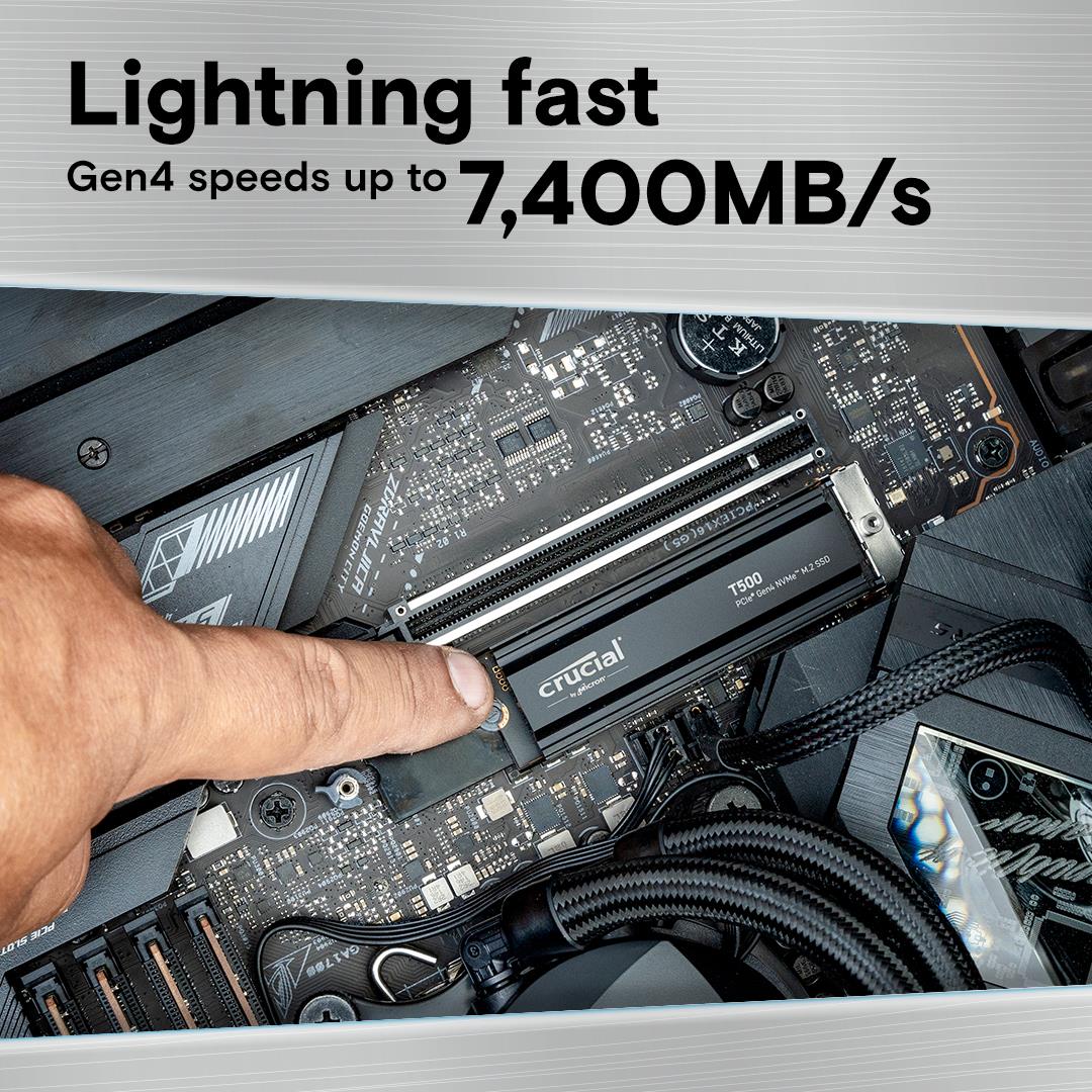7442b6ef-9a4a-49f1-8127-fd234b3b860f SSD CRUCIAL T500 1TB M.2 PCIe Gen4 NVMe 3D NAND Write speed 6800 MBytes/sec Read speed 7300 MBytes/sec TBW 600 TB CT1000T500SSD5