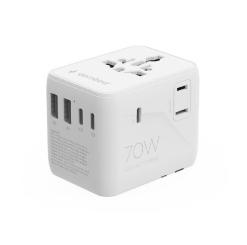 Gembird TPA-2A3C70-01-W universalus kelioninis maitinimo adapteris, 70 W