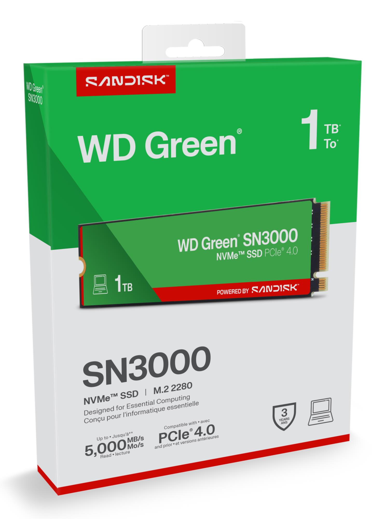 76c7911a-3822-4167-9599-599f57e93d7d SSD WESTERN DIGITAL Green 1TB M.2 PCIe Gen4 NVMe Write speed 4200 MBytes/sec Read speed 5000 MBytes/sec 2.3mm TBW 150 TB WDS100T4G0E