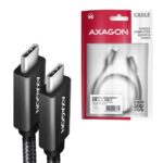 USB-C į USB-C kabelis su juoda pintine apdaila, matomas iš šono