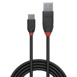 USB 3.2 A-C kabelis 0.5 m, juodas, matomas iš viršaus