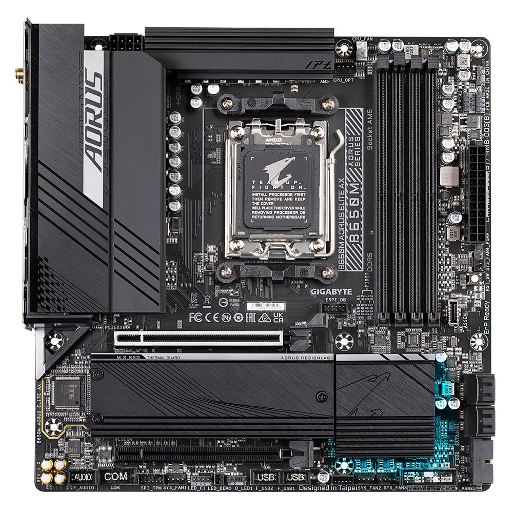 79098199-6a30-4475-9fee-d19370b56b81 Mainboard GIGABYTE AMD B650 SAM5 Micro-ATX Memory DDR5 Memory slots 4 2xPCI-Express 4.0 16x 2xM.2 1xHDMI 1xDisplayPort 4xUSB 2.0 7xUSB 3.2 1xUSB-C 1xOptical S/PDIF 1xRJ45 2xAudio port B650MAORUSELITEAX1.3