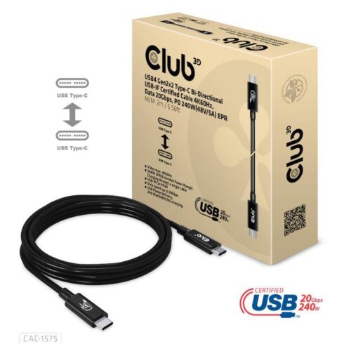 USB-C į USB-C laidas 2m, 20Gbps duomenų perdavimas