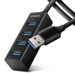 USB 3.2 4-port mini hub AXAGON HUE-M1AL su 1.2 m ilgio kabeliu
