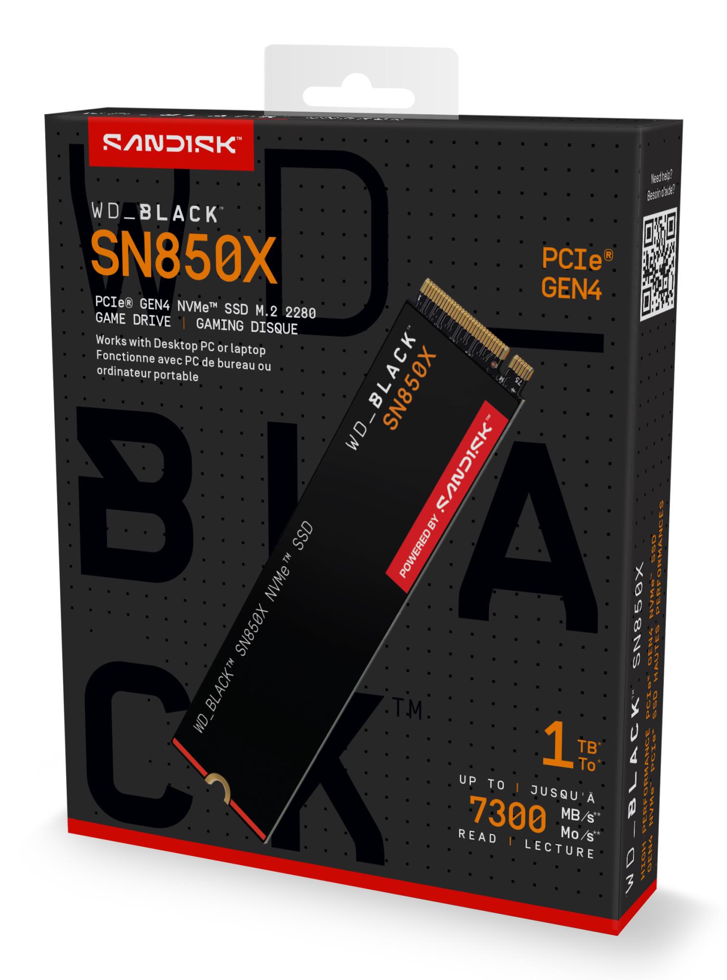 79f8f518-ea81-4183-863c-5d1cadc020bc SSD WESTERN DIGITAL Black SN850X 1TB M.2 PCIE NVMe Write speed 6300 MBytes/sec Read speed 7300 MBytes/sec 2.38mm TBW 600 TB WDS100T2X0E