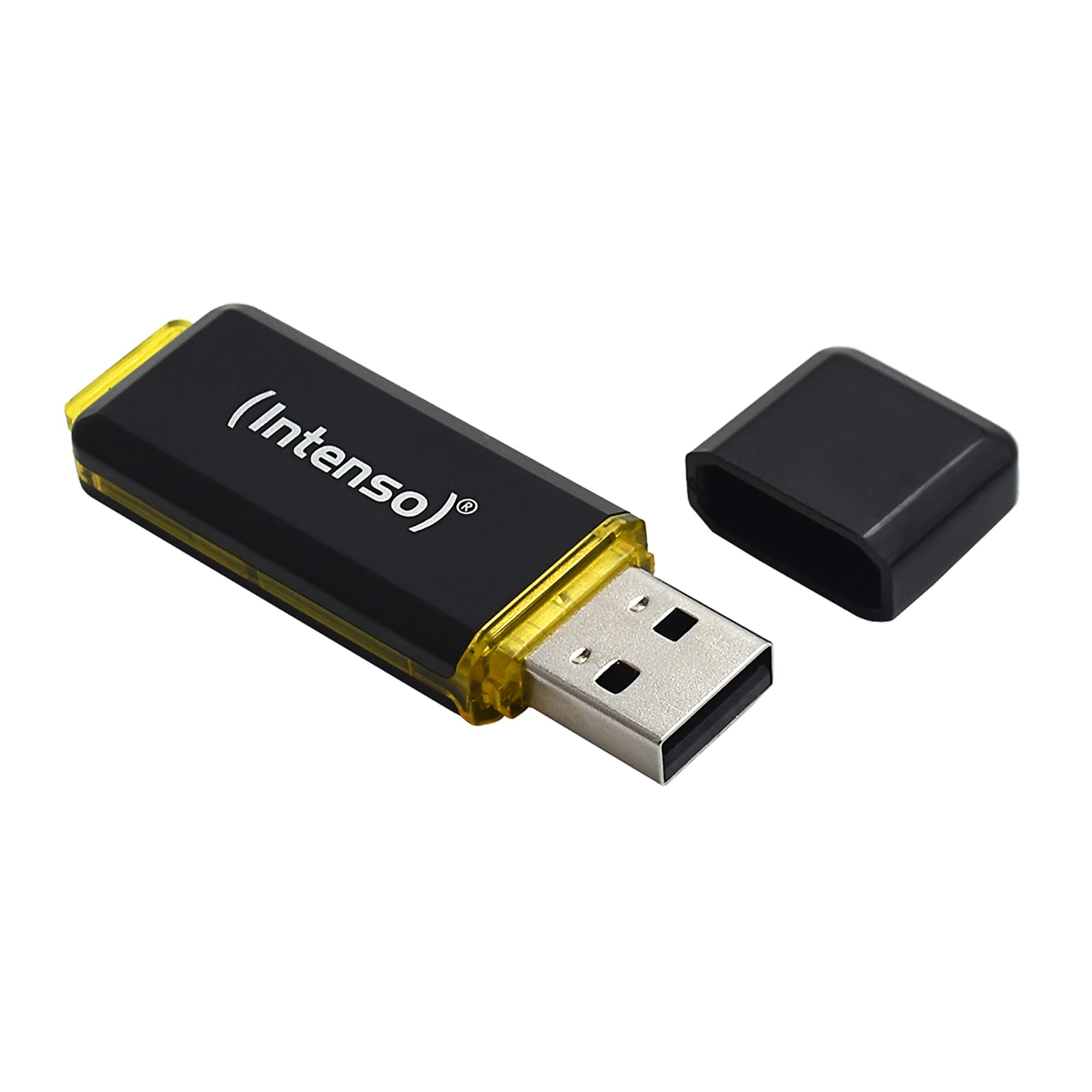 7b60599c-c478-4df2-85bd-e3dc686070f4 USB atmintinė Intenso 128GB, matoma iš šono su uždengimu
