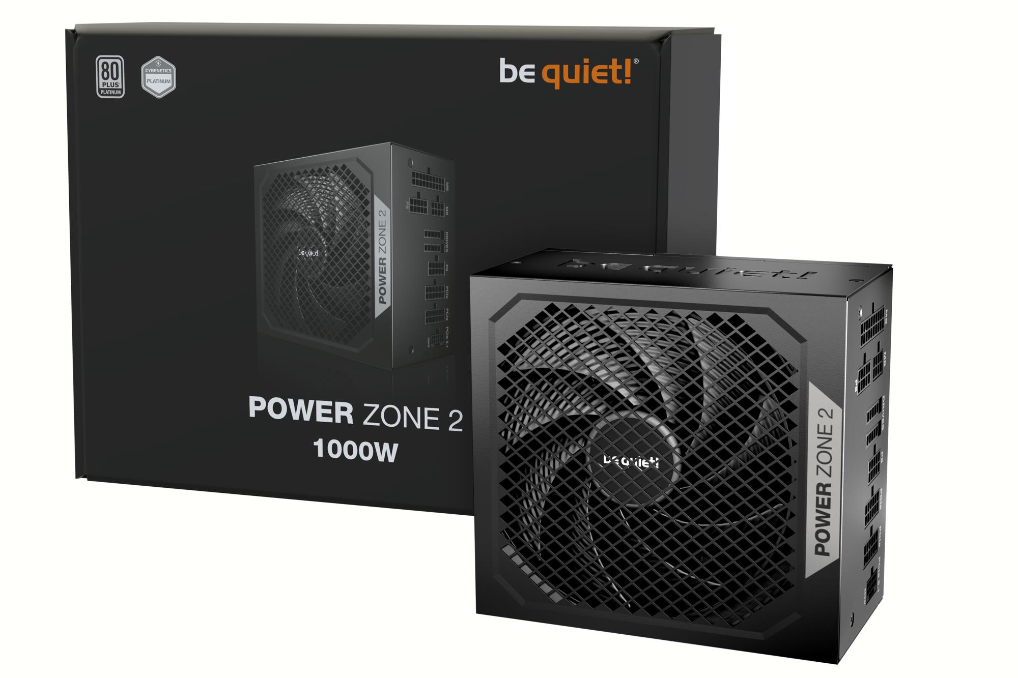7bc45fb9-699f-40d4-af26-2cd288bf72a5 Power Supply BE QUIET POWER ZONE 2 1000 Watts Peak Power 1070 Watts Efficiency 80 PLUS PLATINIUM MTBF 100000 hours BP008EU