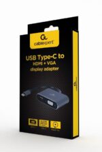 USB-C adapter su HDMI ir VGA jungtimis, pilkas