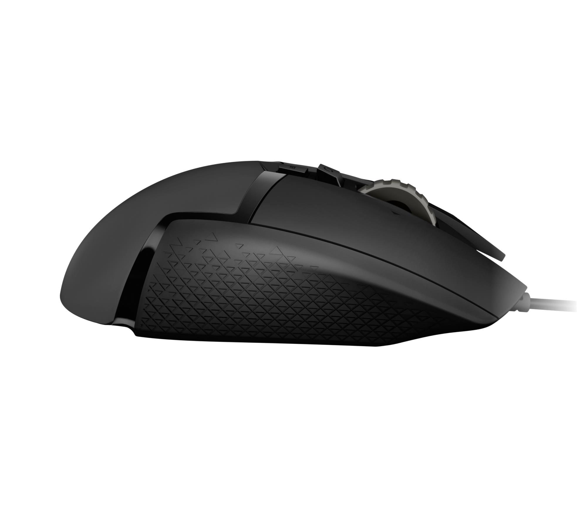 7d75f8eb-3249-4aa0-8bf5-f325c26c151b Pelė Logitech G502, matoma iš šono, rodo mygtukų išdėstymą
