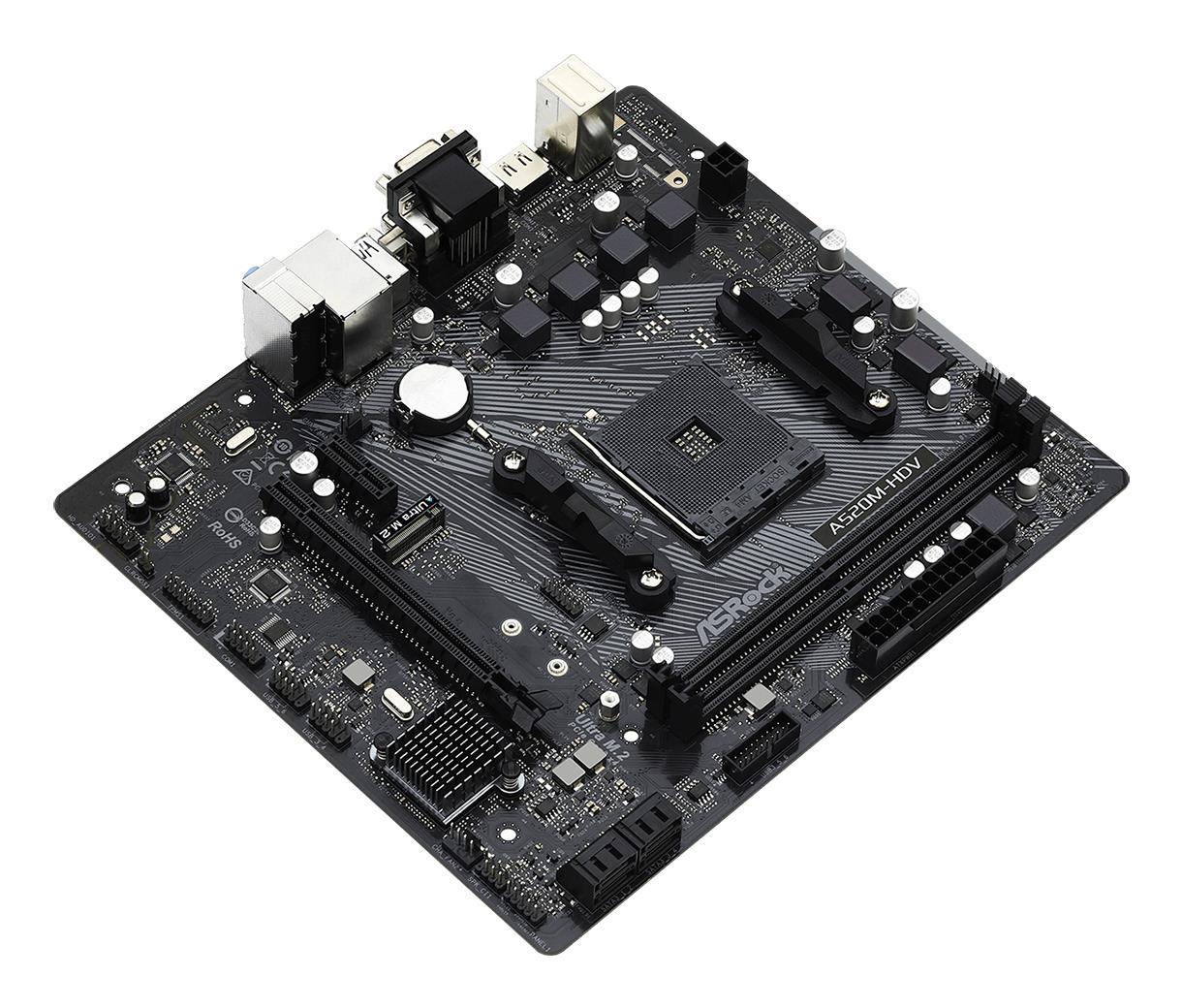 7dfeb79a-ebaf-46af-b6ae-a4ba9632c90e Mainboard ASROCK AMD A520 SAM4 Micro-ATX Memory DDR4 Memory slots 2 1xPCI-Express 3.0 1x 1xPCI-Express 3.0 16x 1xM.2 1x15pin D-sub 1xDVI-D 1xHDMI 2xAudio-In 1xAudio-Out 2xUSB 2.0 4xUSB 3.2 1xPS/2 1xRJ45 A520M-HDV