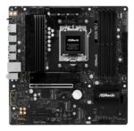 Motininė plokštė ASROCK B850MPRO-A, matoma iš viršaus, rodo jungčių išdėstymą