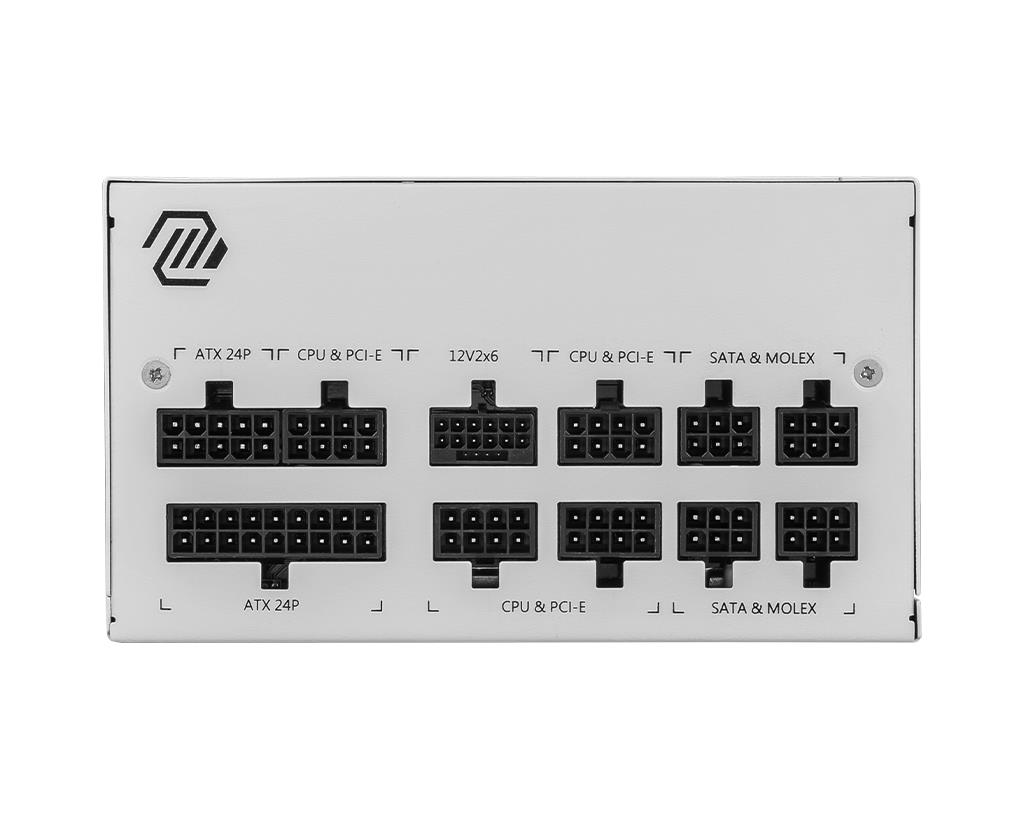 827aec30-874a-40f4-b302-75e5bb550d3f Maitinimo blokas MSI 850W, baltas, su 16 PIN PCIe jungtimi