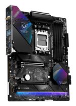 Motininė plokštė ASROCK X870 Riptide WiFi, matoma iš šono, rodo prievadų išdėstymą