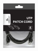 Juodas CAT6 UTP tinklo kabelis, 2 metrų ilgio, iš arti