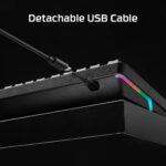Klaviatūra HyperX Alloy Rise, šoninis vaizdas su matomais klavišais