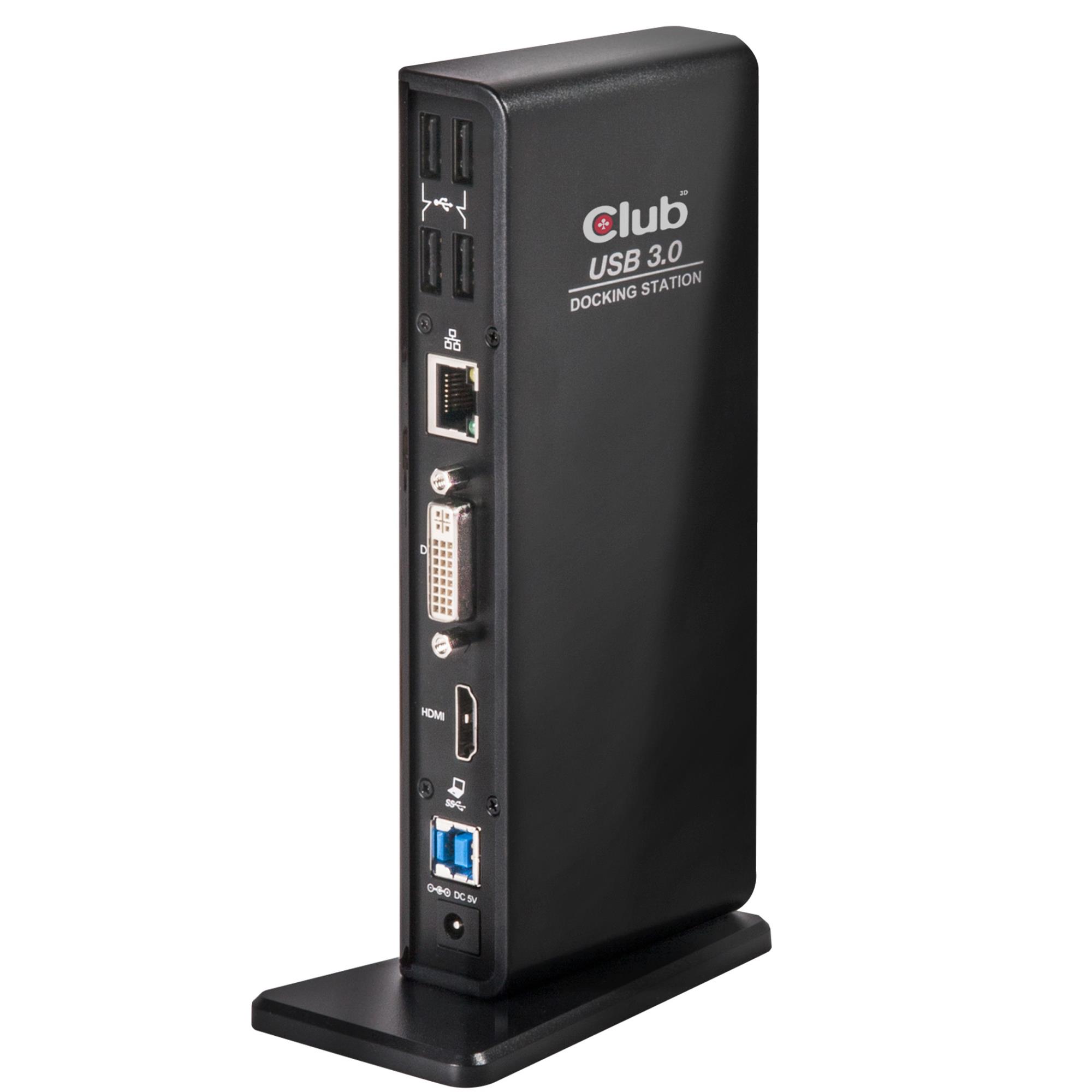 8a1e6ec0-3aff-4b65-8783-ce2023d4d13a Dokų stotis CLUB3D CSV-3242HD, šoninis vaizdas su prijungtais priedais