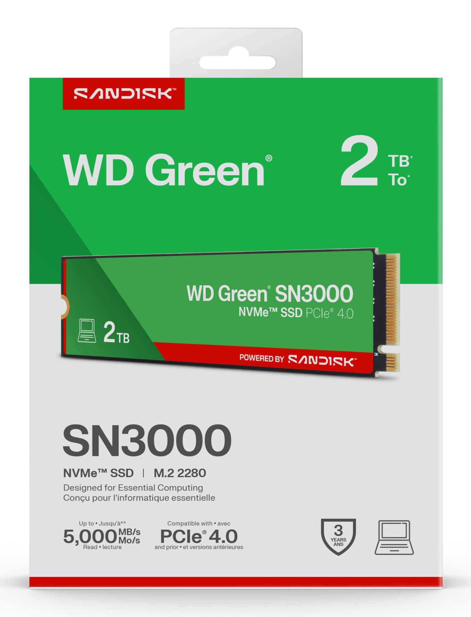8c163972-f321-432f-b249-19898ed23400 SSD WESTERN DIGITAL Green 2TB M.2 PCIe Gen4 NVMe Write speed 4200 MBytes/sec Read speed 5000 MBytes/sec 2.3mm TBW 250 TB WDS200T4G0E