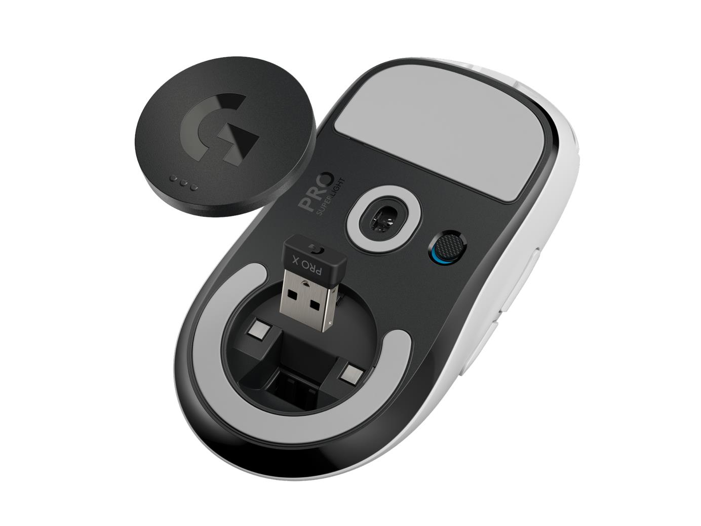 8caf198a-68ef-4703-b514-058986f31763 Pelė Logitech WRL PRO X balta, matoma iš šono su mygtukais