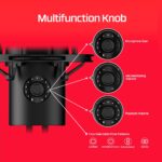 Mikrofonas HyperX QuadCast 2, matomas iš šono su apšvietimu