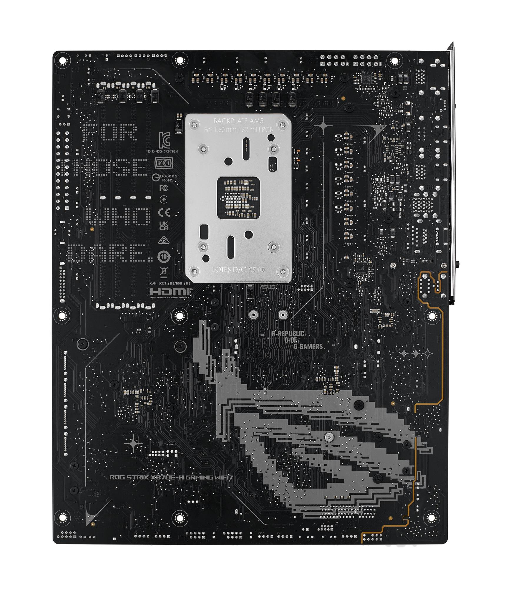 93959877-e91d-4e43-b0b1-949a242a40e6-1 Motininė plokštė ASUS ROG STRIX X870E-H su matmenimis ir jungčių išdėstymu