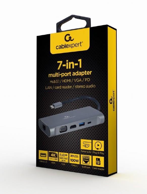 I/O ADAPTER USB-C TO HDMI/USB3/7IN1 A-CM-COMBO7-01 GEMBIRD - RPC.LT