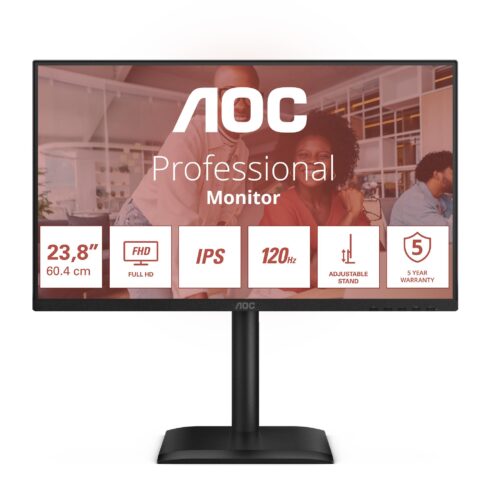 LCD monitorius AOC 24E4U su 23.8 colių FHD ekranu ir 120Hz atnaujinimo dažniu