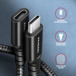 USB-C prailginimo laidas 0.5m, matomas iš šono su jungtimis