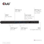USB-C doko stotelė Club 3D CSV-2550, matoma iš šono su jungtimis